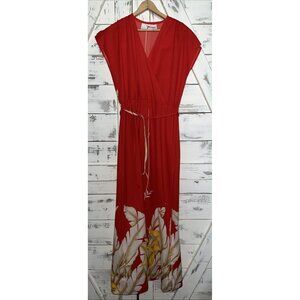 Malihini Ladies Hawaii Designer's Collection Orange V neck Wrap Maxi Dress NWOT